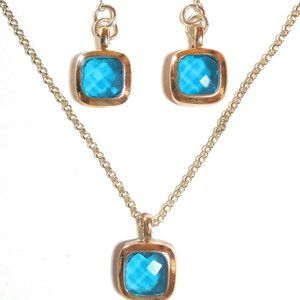 Blue Rhinestone Jewelry Set, Blue Rhinestone Earrings And Matching Necklace